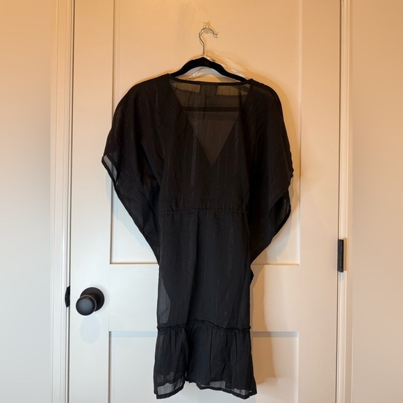 True Destinations Women’s Black Sheer Bathing Suit Cover Up Size M Gold Tassel - Picture 2 of 4